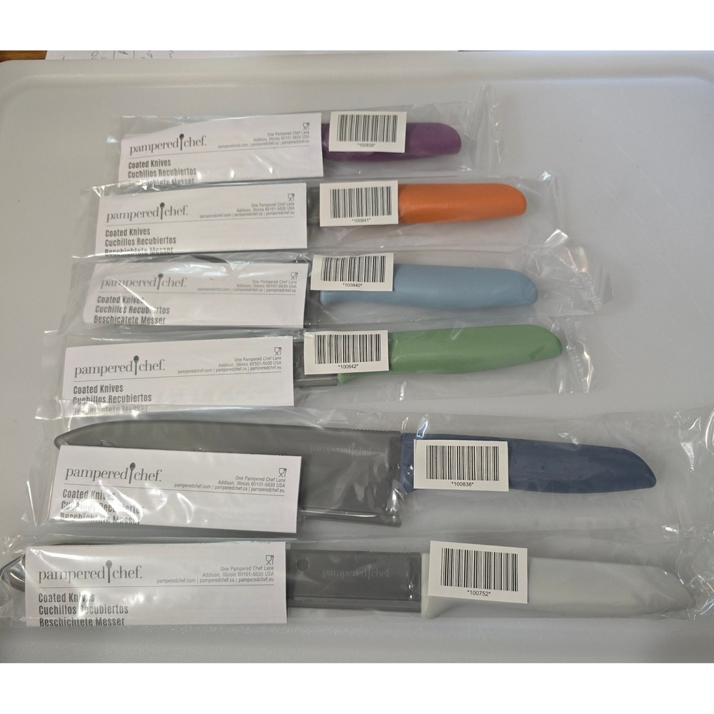 Pampered Chef Coated Knife Set 100837 6-Piece Multicolor Stainless Steel New